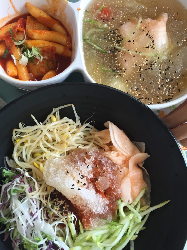 Naengmyeon: noodles with all the toppings in a bowl of icy broth